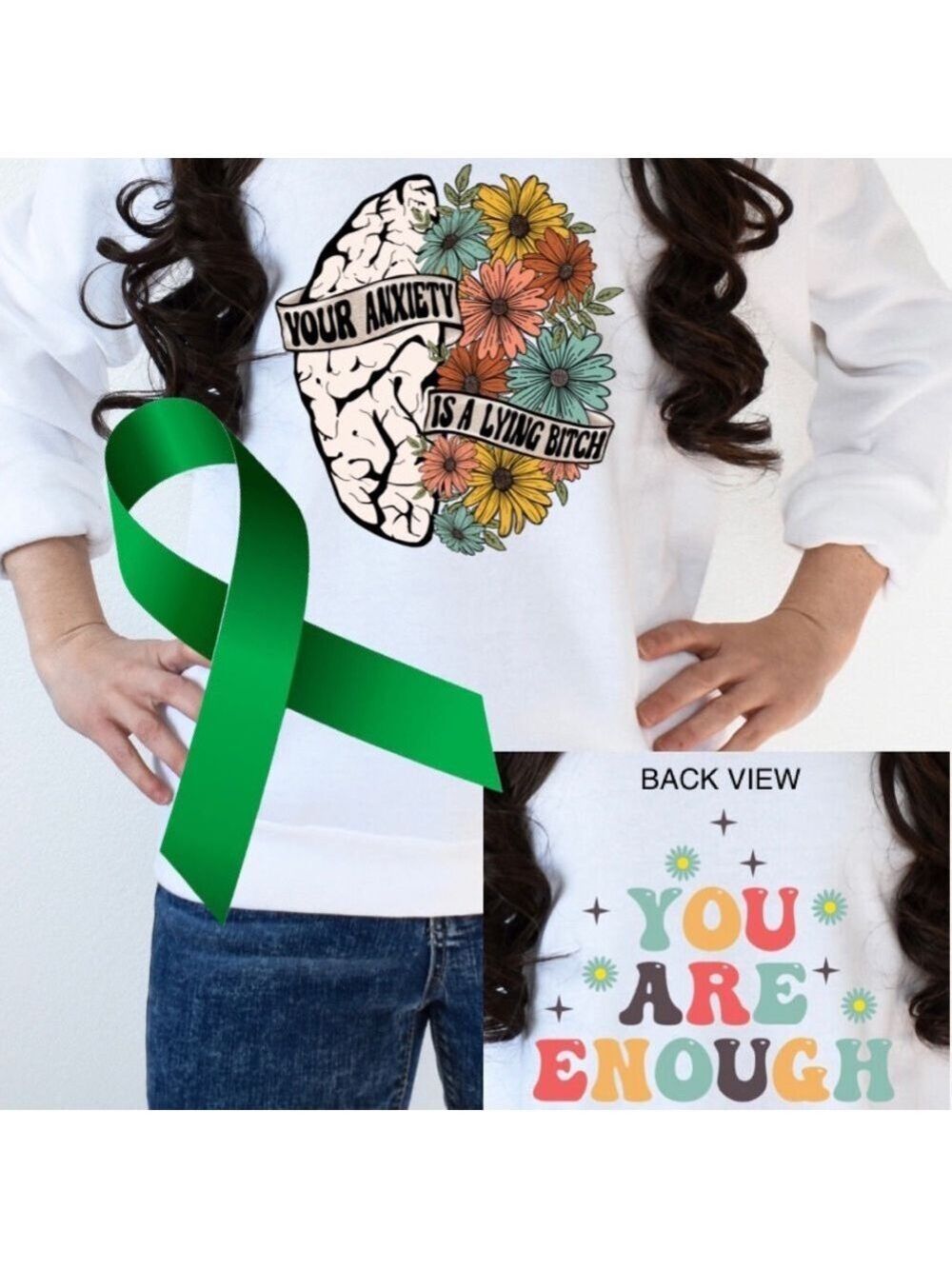 Anxiety is a liar mental health graphic crewneck sweatshirt oversized large